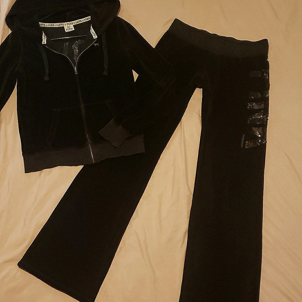 ♥️X-MAS Sale!! Victorias Secret PINK Velour Matching 2 Piece Sequin Tracksuit
